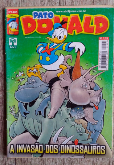 Gibi hq Pato Donald edição 2405 a invasão dos dinossauros, Disney, editora abril, gibi usado