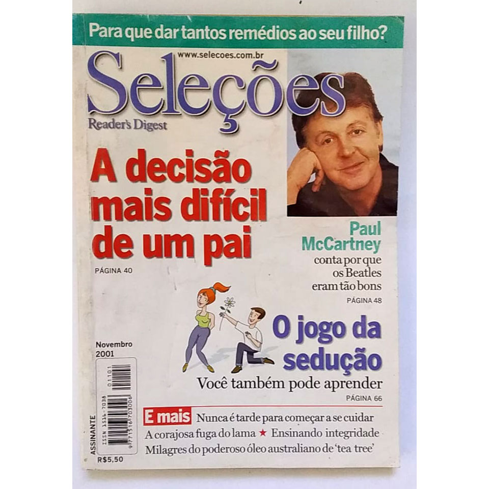 Revista Seleções Reader's Digest edição 1101 novembro 2001, usada